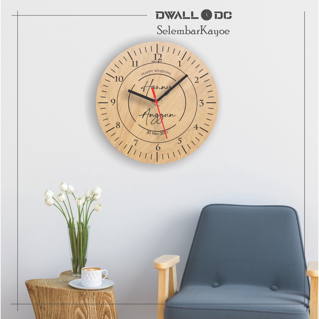 JAM DINDING KAYU BESAR CUSTOM uk 40 cm GARANSI 1 THN CUSTOM NAMA - HADIAH NIKAH - GIFT - HAMPERS - JAM DINDING SWEEP MOVEMENT | AESTHETIC ART MINIMALIS | HIASAN DEKORASI |  - by DWALL DC