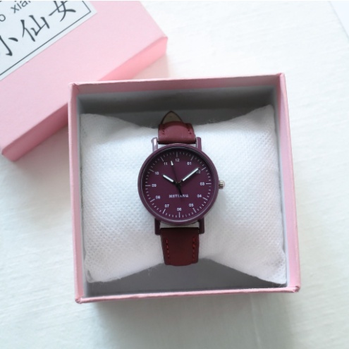 OVERFLOWS.ID Jam Tangan Analog Bulat Strap Kulit Suede Empuk Kecil Model simple Ala Korea-BURGUNDY