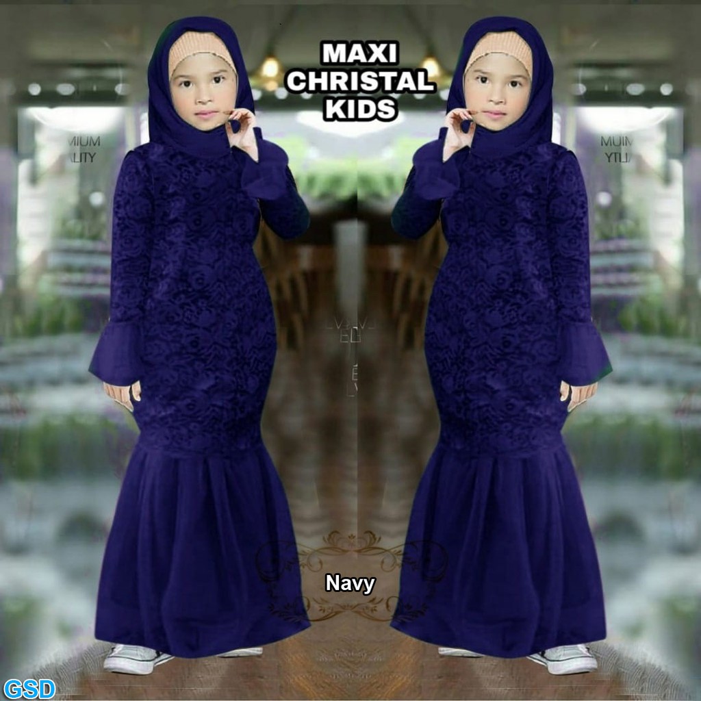 Maxi Christal Kids/Gaun Brukat Anak Perempuan Best Seller/ Gamis Brukat Murah /Pakaian Anak Duyung Diskon