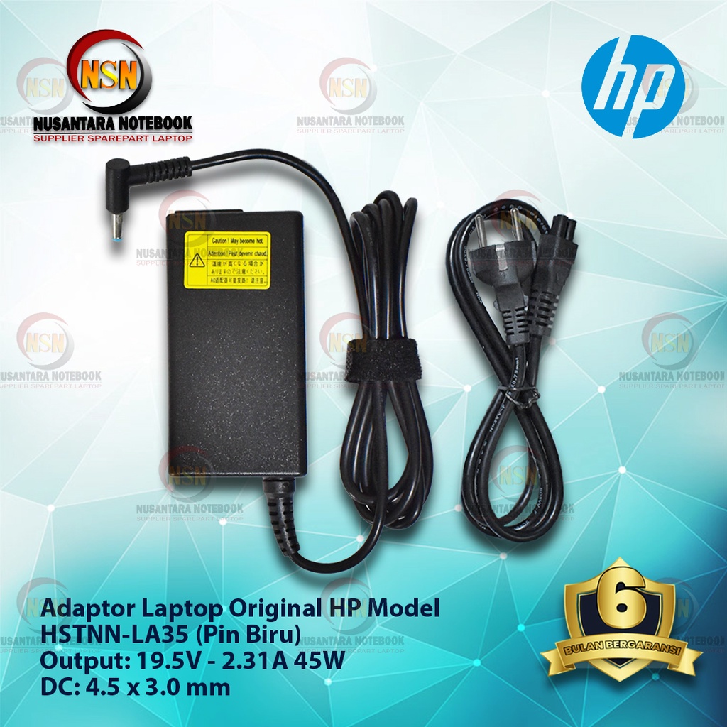 Adaptor Charger Original Laptop HP 19.5V - 2.31A DC 4.5*3.0mm Blue Pin