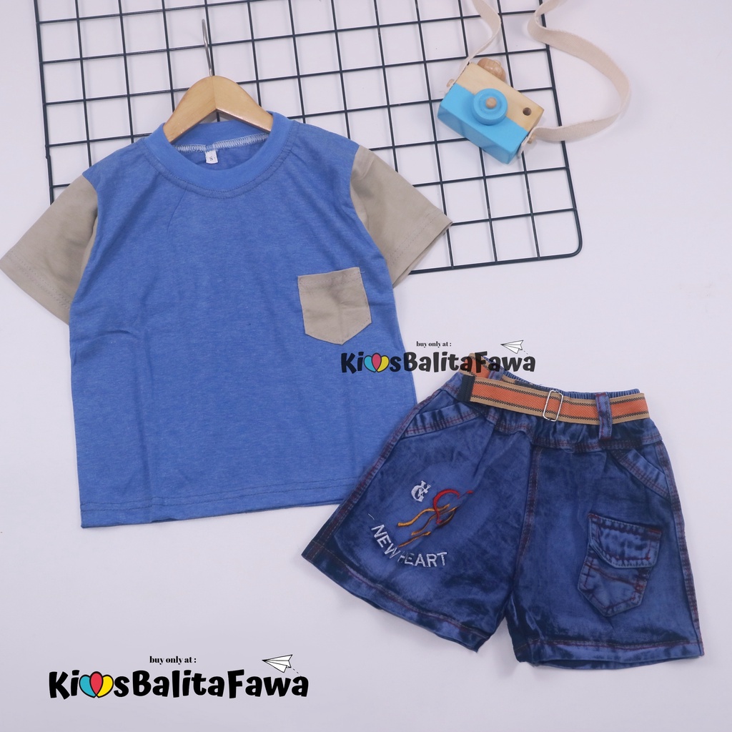 Setelan John Ethes uk 1-2 Tahun / Baju Anak Laki-Laki Lengan Pendek Celana Jeans Set Oblong Kantong