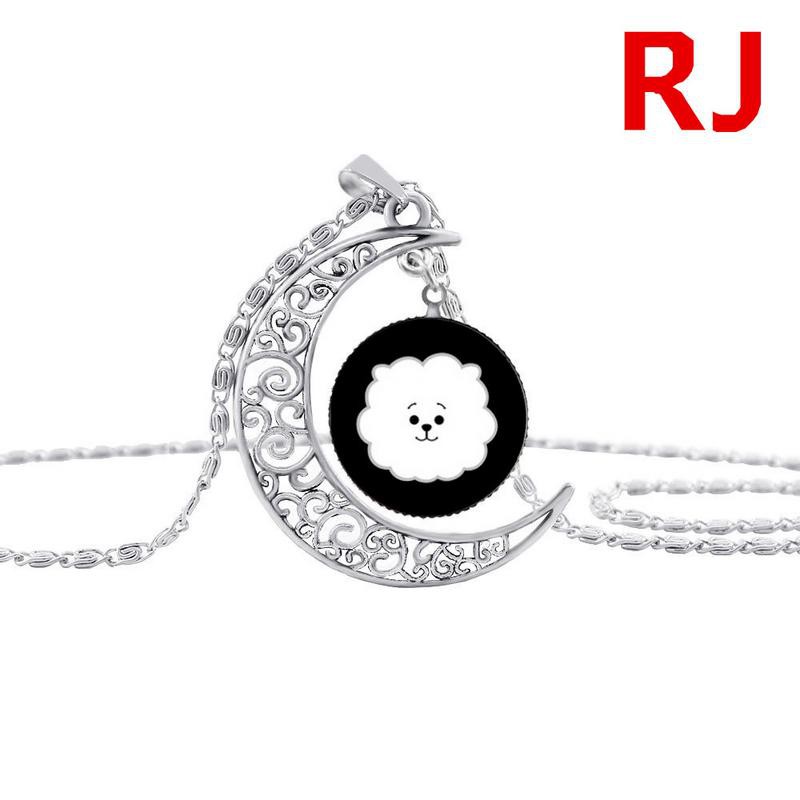 KPOP BTS BT21 Time Gemstone Necklace Silver Half Moon Pendant Chain Accessories