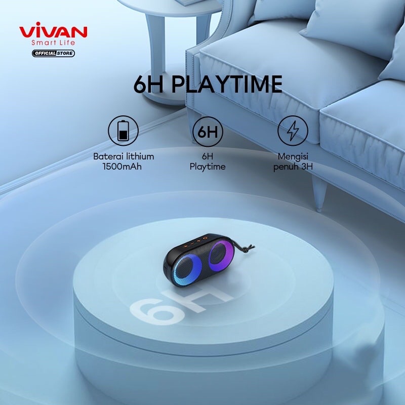 VIVAN VS16 Bluetooth Speaker Bass TWS 10W IPX6 Waterproof RGB Light Rhyme Garansi 1 Tahun