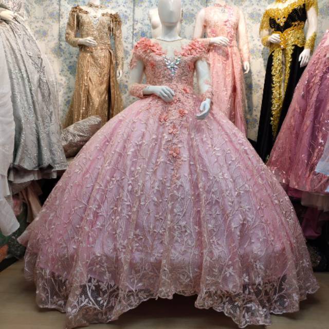 Gaun kebaya pengantin payet Premium bordir motif high quality