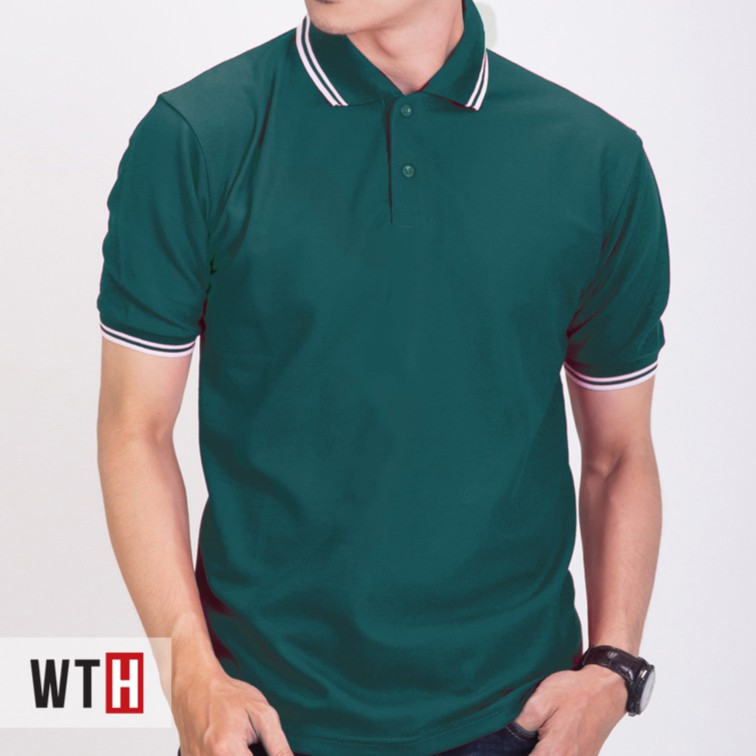 KAOS KERAH HIJAU TOSCA TUA STRIPE POLO SHIRT WHAT THE HEAVEN