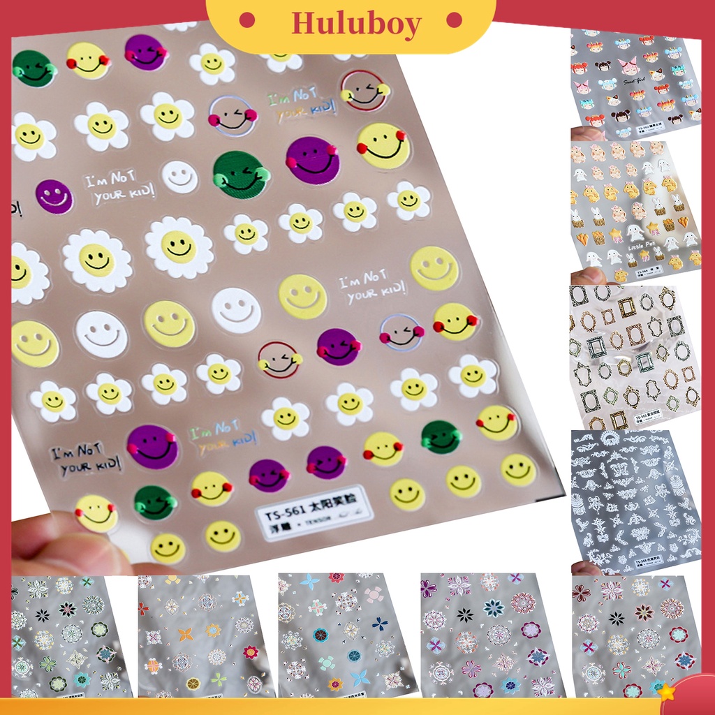 Huluboy Huluboy♡ Stiker Kuku Motif Kartun Hewan 5D Warna-Warni Untuk Manicure