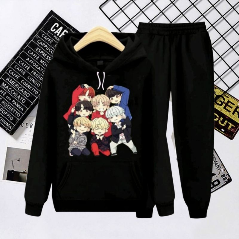 SETELAN HOODIE ANAK BT21 KOREA MODEL KEKINIAN UMUR 3-16 TAHUN