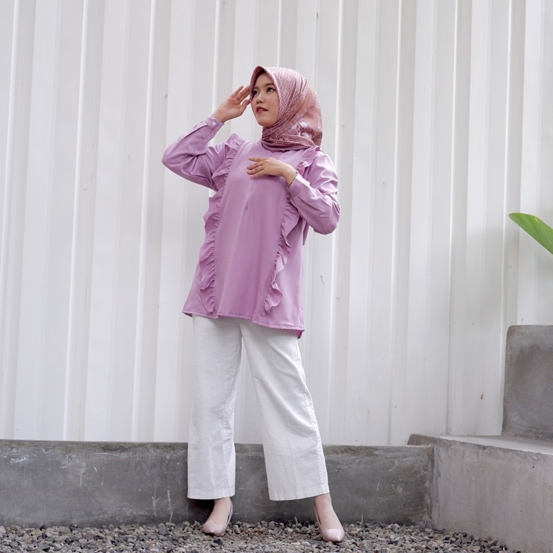 KEMEJA BLOUSE WANITA ATASAN POLOS LILAC MODEL RAFFLE