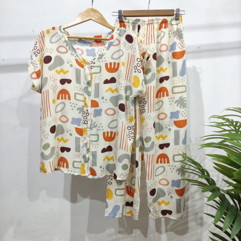 PIYAMA KANCING HITS NON KERAH/V-NECK PIYAMA KANCING BUSUI | PIYAMA RAYON | HOMEWEAR-NK AB