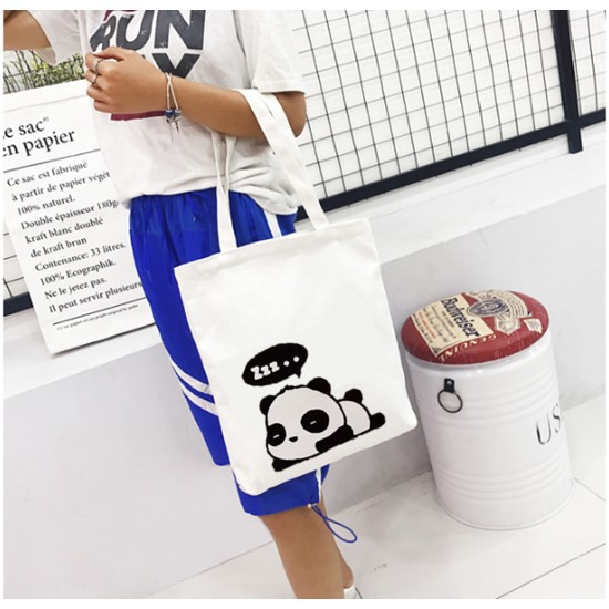 Twenty Bag - Tas Tote Bag Wanita Non Resleting Terbaru 2021 Aesthetic Kekinian Motif Carakter PANDA TIDUR Korea Style Multifungsi