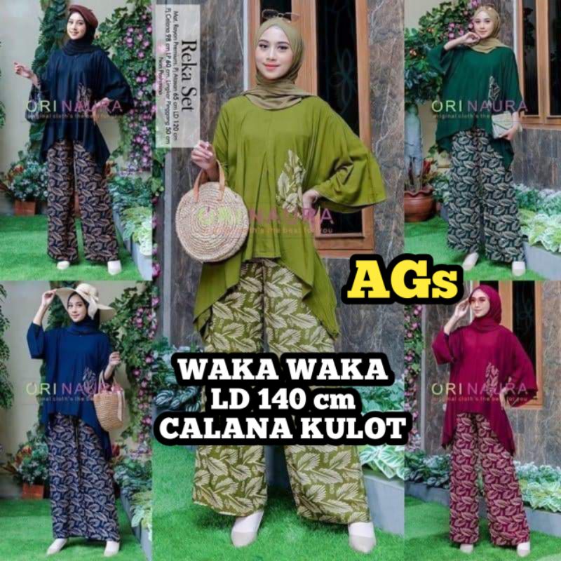 WAKA TERBARU! ONE SET WAKA PREMIUM JUMBO MOTIF TERBARU / SETELAN WAKA WAKA JUMBO LD 140 RAYON SAKU DEPAN