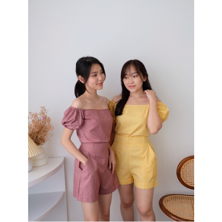 Kadaka S-0159 Set Celana Pendek Top Puff Sleeves Warna Pastel