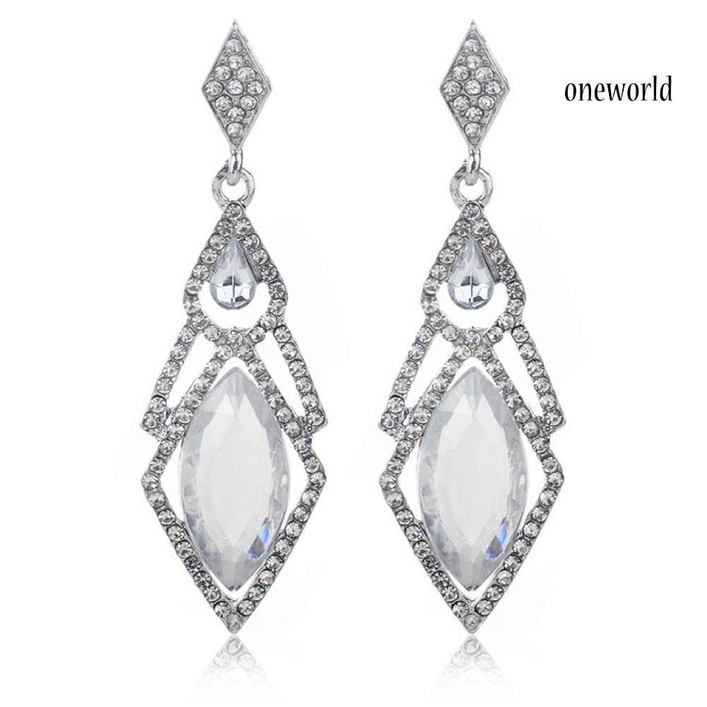 OW# Women Full Rhinestone Faux Crystal Rhombus Dangle Stud Earrings Party Jewelry