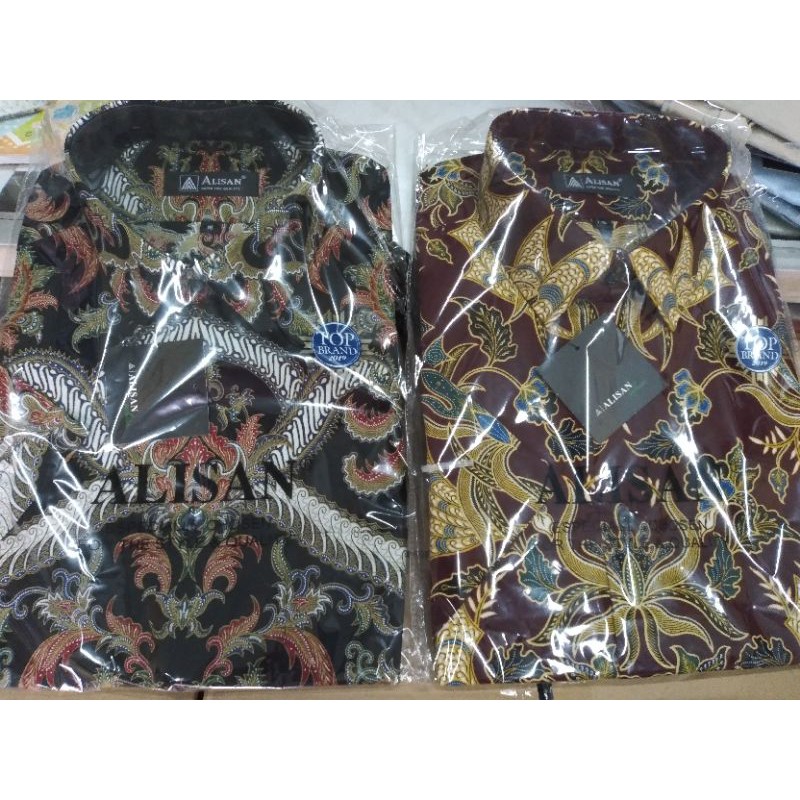 kemeja batik alisan motif baru lengan pendek slmfit size 14,5 - 16