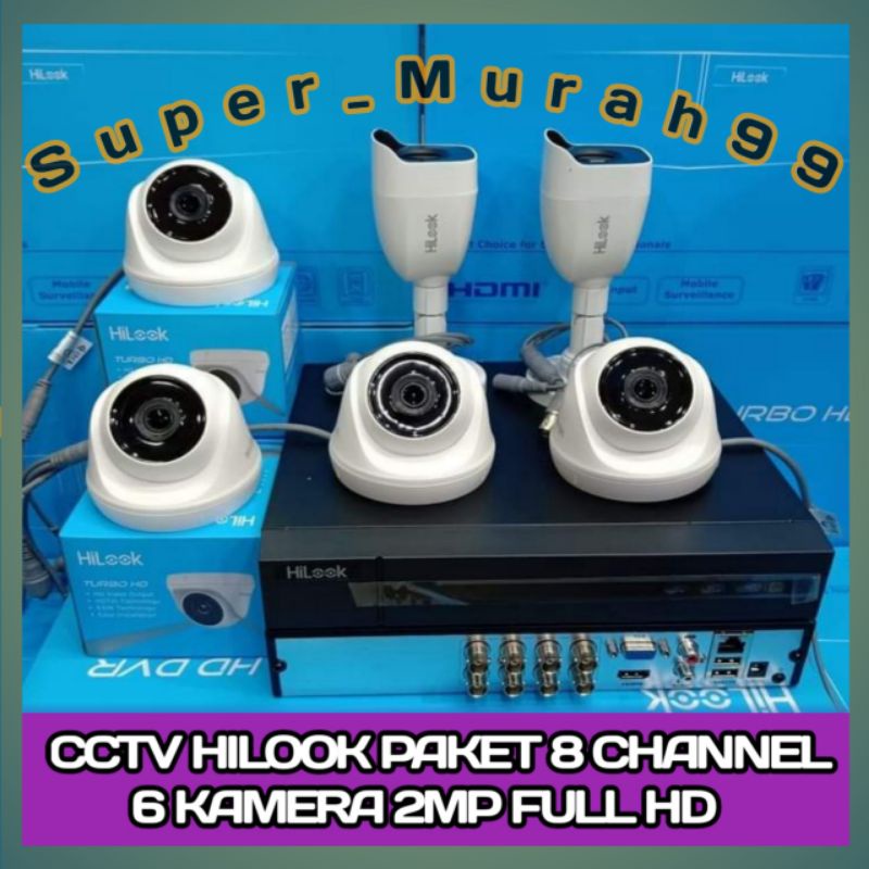 Paket Kamera CCTV Hilook 8 Channel 6 Kamera 2MP Komplit