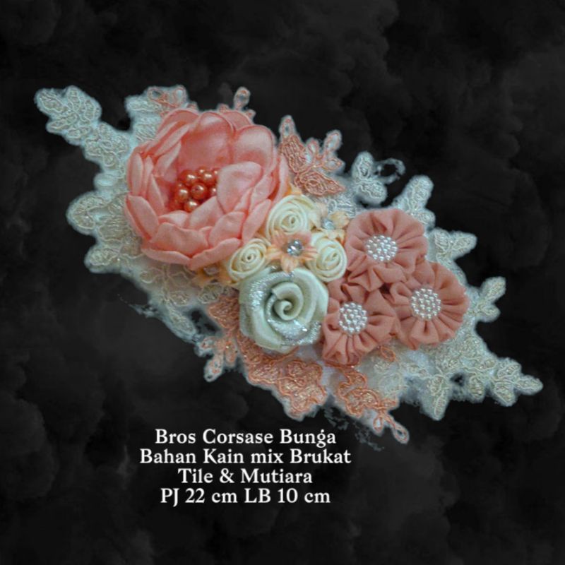 Corsase Bunga Rangkaian Cantik Peach Pink Tile Mutiara Brukat Monte