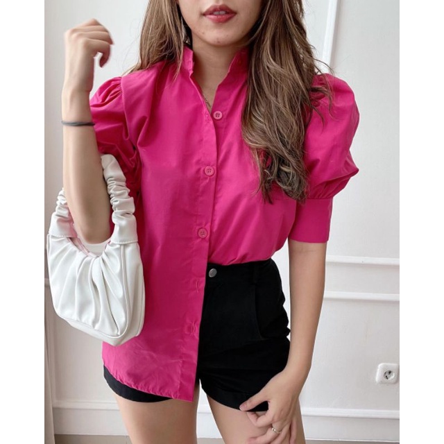 (ABLECOUTURE) 9-134 MANA TOP | BLOUSE SHIRT KEMEJA PUFF SHOULDER KERJA KANTOR KULIAH COTTON IMPORT F