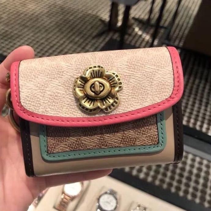 ACC TAS WANITA Coach Mini Wallet Parker Charm Colorblock with Keychain Original 100%