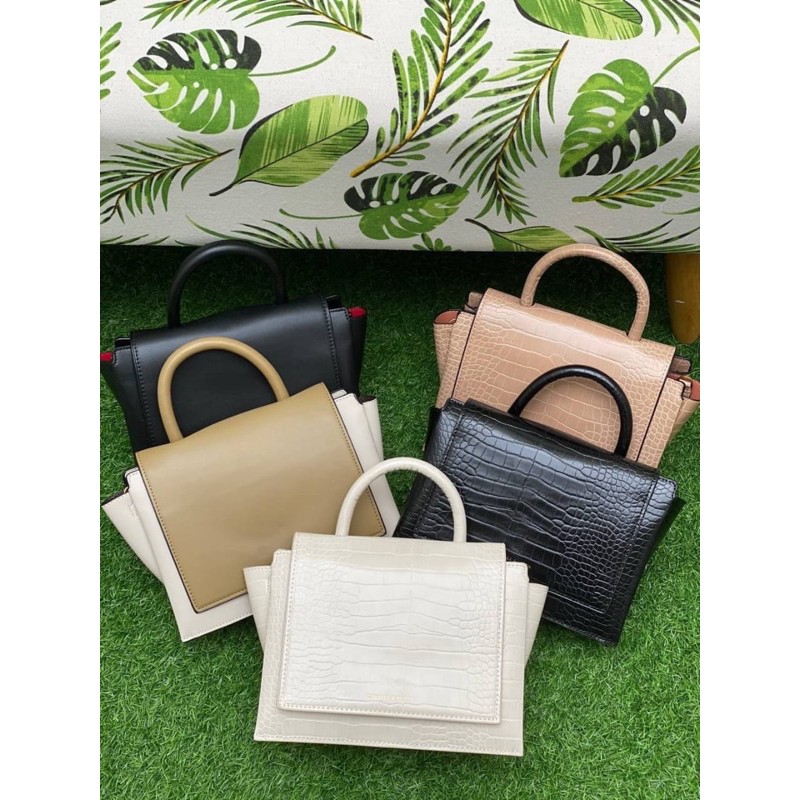 TAS CK613 CNK CROC EFFECT TOP HANDLE TRAPEZE BAG