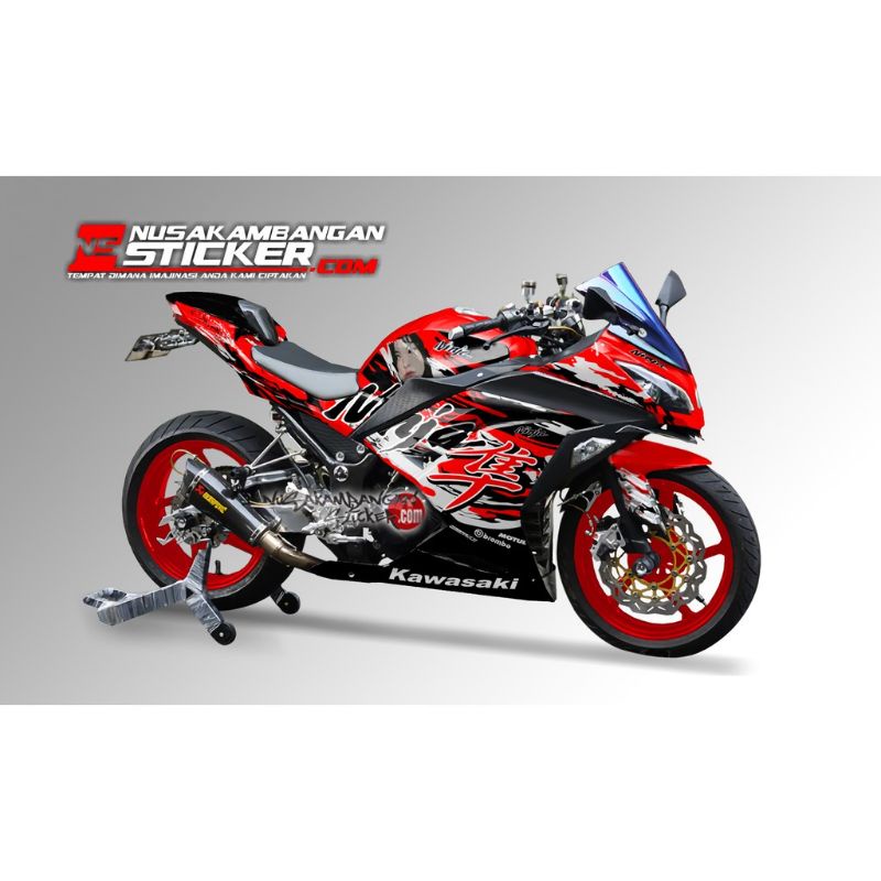 Stiker Decal Motor Kawasaki Ninja 250 fi Full Body Merah Kanji Grafis Racing Team Sticker Variasi Cu