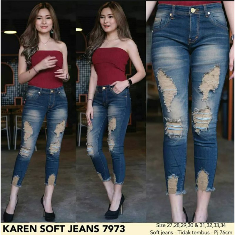 Celana wanita Jeans Sobek Premium/Celana Panjang Wanita Jeans Sobek