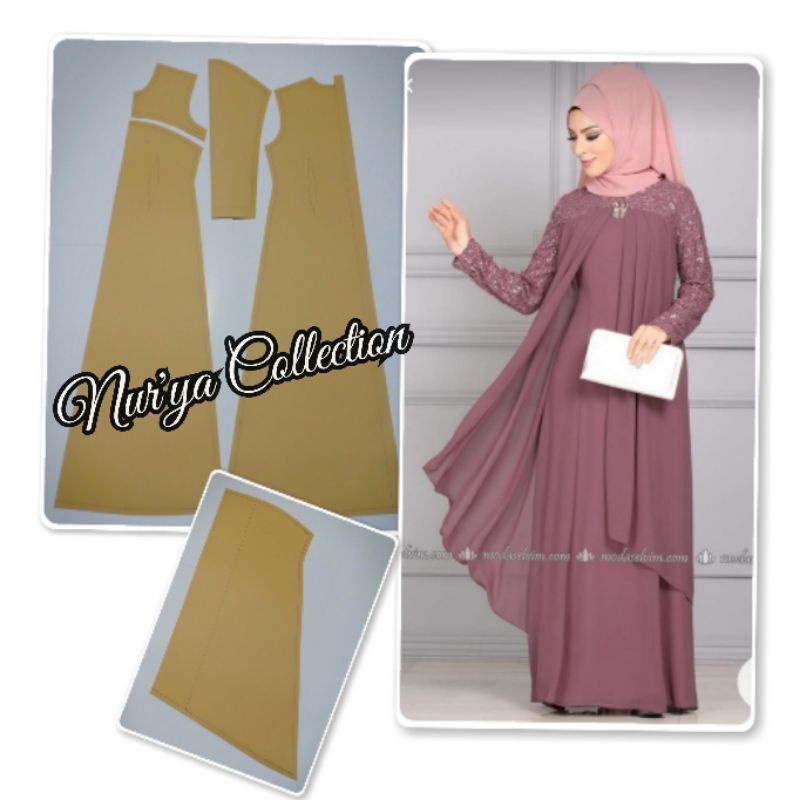 pola gamis model sambung brukat dibagian dada