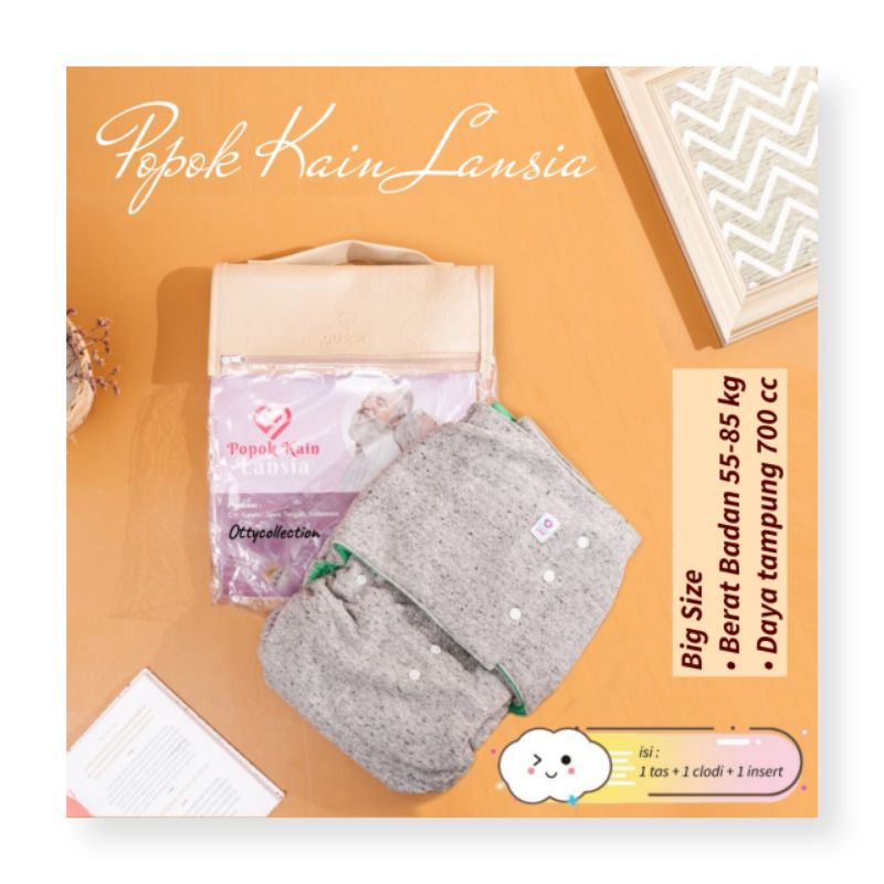 Clodi Yuspin Lansia Big Size Antibacterial Silver Plus Model Snap atau Popok Kain Kancing Lansia