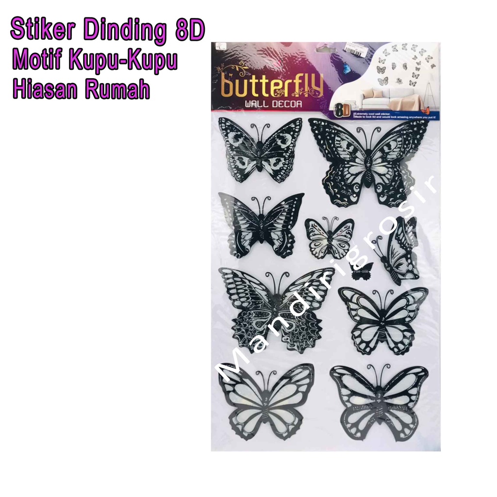 Stiker Dinding 8D *Stiker * Stiker Motif Kupu-Kupu * Hitam Putih