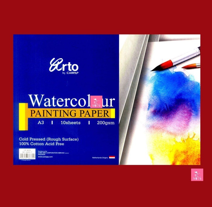 

Arto Cotton A3 200 Gsm Watercolour Painting Paper 200gsm Kertas Cat Air Kapas 10 Lembar