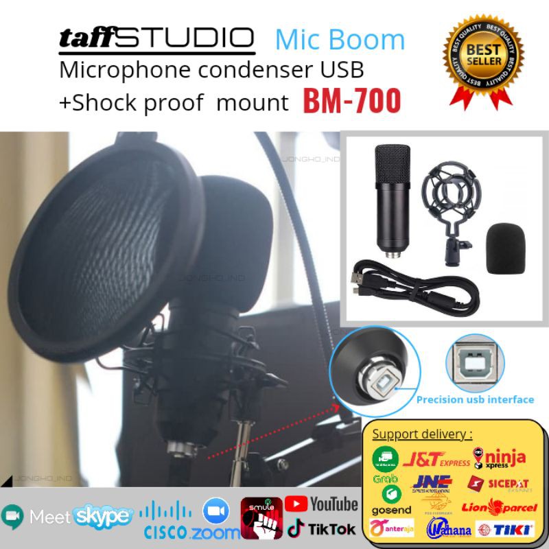 Microphone condenser USB mic boom BM700 original mikrofon podcast youtuber karaoke karoke gaming