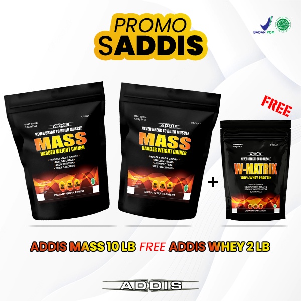 ADDIS MASS GAINER 5 LBS 2 SAK PROMO FREE WHEY PROTEIN 2 LBS EVOLENE