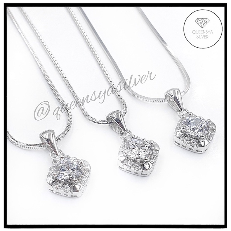 Kalung Perak Wanita Asli Silver 925 Lapis Emas Putih || Kalung Kasandra Flexi/Italy Santa/Cassandra Square Liontin Soliter Full Mata Berlian || Perhiasan Asli Perak