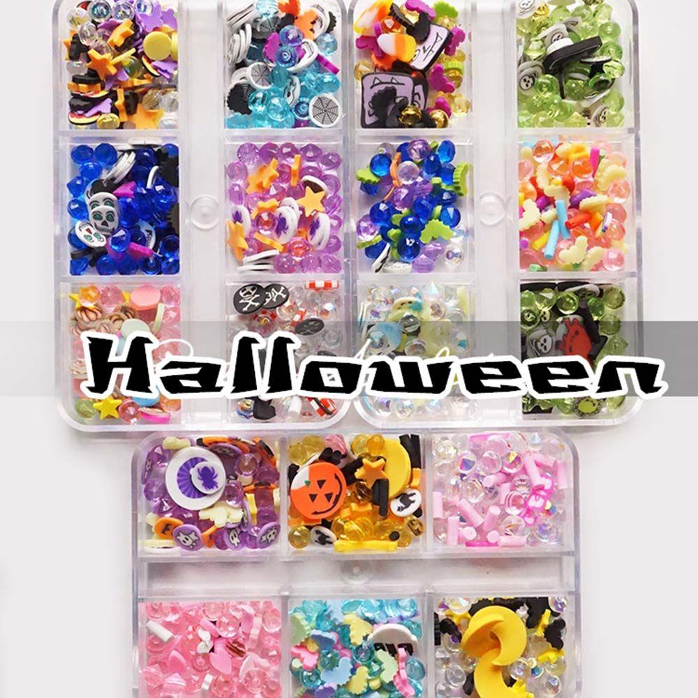 AUGUSTINA Agustina Halloween Dekorasi Kuku 3D Kartun Mata Bat Skeleton Halloween Hari DIY Nail Art Alat
