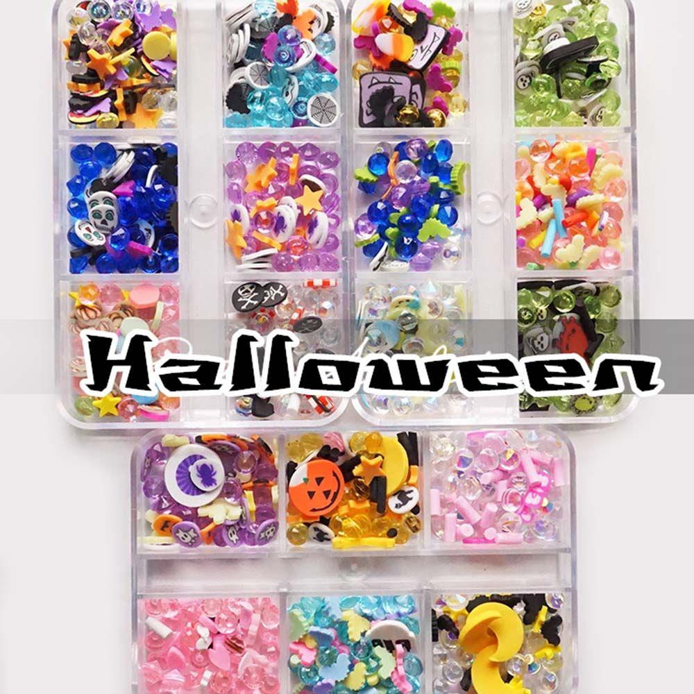 MXBEAUTY Halloween Dekorasi Kuku Tanah Liat Lembut Irisan Kartun Mata Kelelawar Labu Kerangka DIY Nail Art Alat