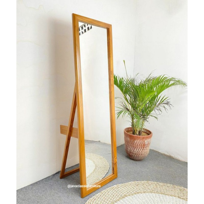 STANDING MIRROR FIGURA KACA CERMIN FITTING GANTI BAJU MODEL MINIMALIS BESAR TINGGI BAHAN KAYU JATI TPK GRADE A-1