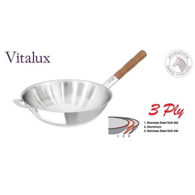 Zebra Chinese Wok Vitalux 30 Cm 3 Ply Teak Wood (176390) / Wajan