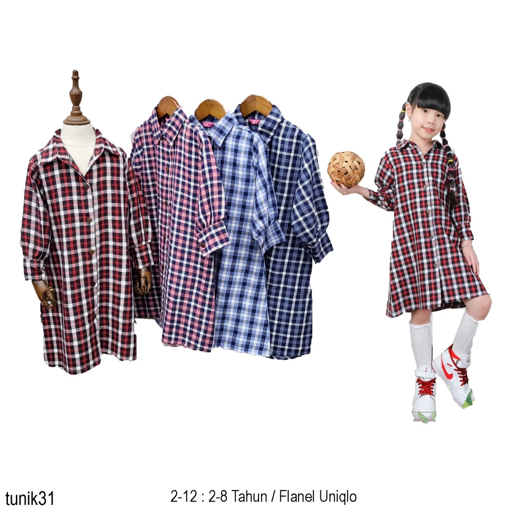 Tunik anak kotak 2-8th - Tunik anak perempuan flanel - Atasan motif kotak Murah - Tunik31