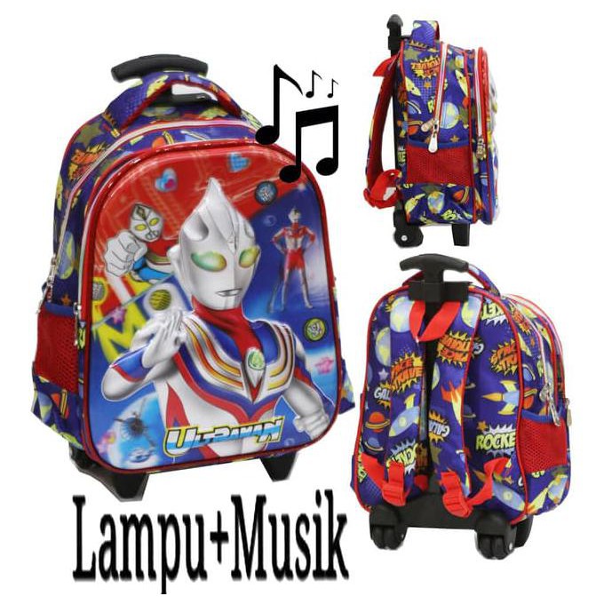 Tas Anak TK Trolley LAMPU + Music ULTRAMAN 5D Import - NEW