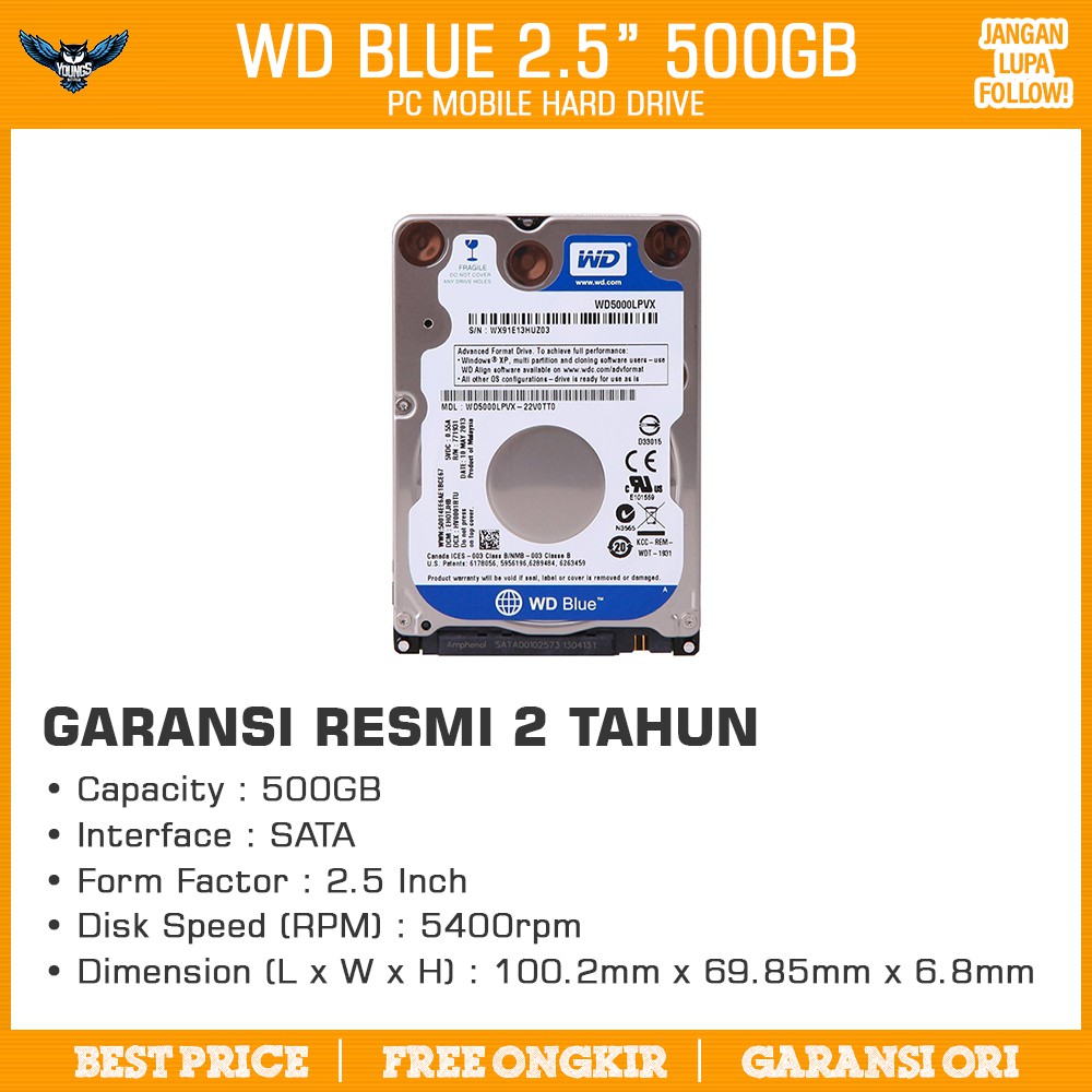 WD BLUE 2.5&quot; 500GB RESMI - LAPTOP HD HDD HARDISK HARDDISK INTERNAL