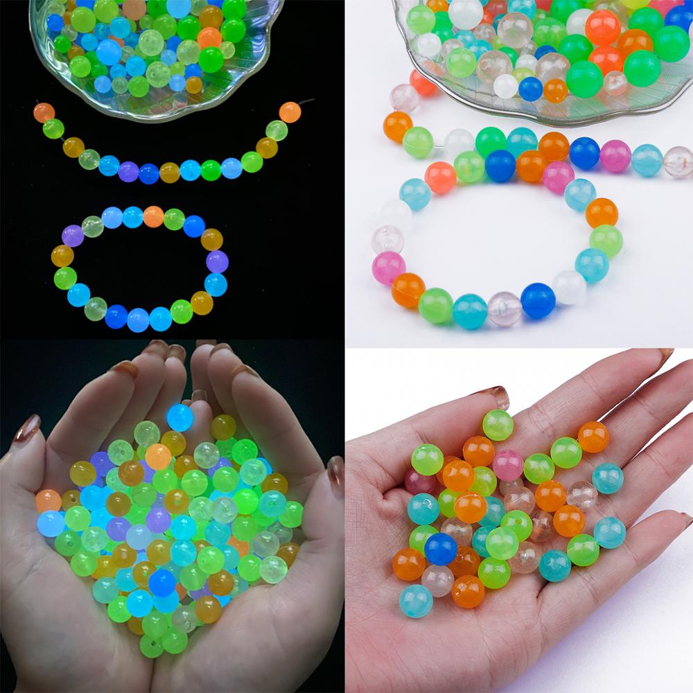 6-12mm Manik-Manik Akrilik Luminous Warna Campur Untuk Membuat Kalung / Gelang Diy