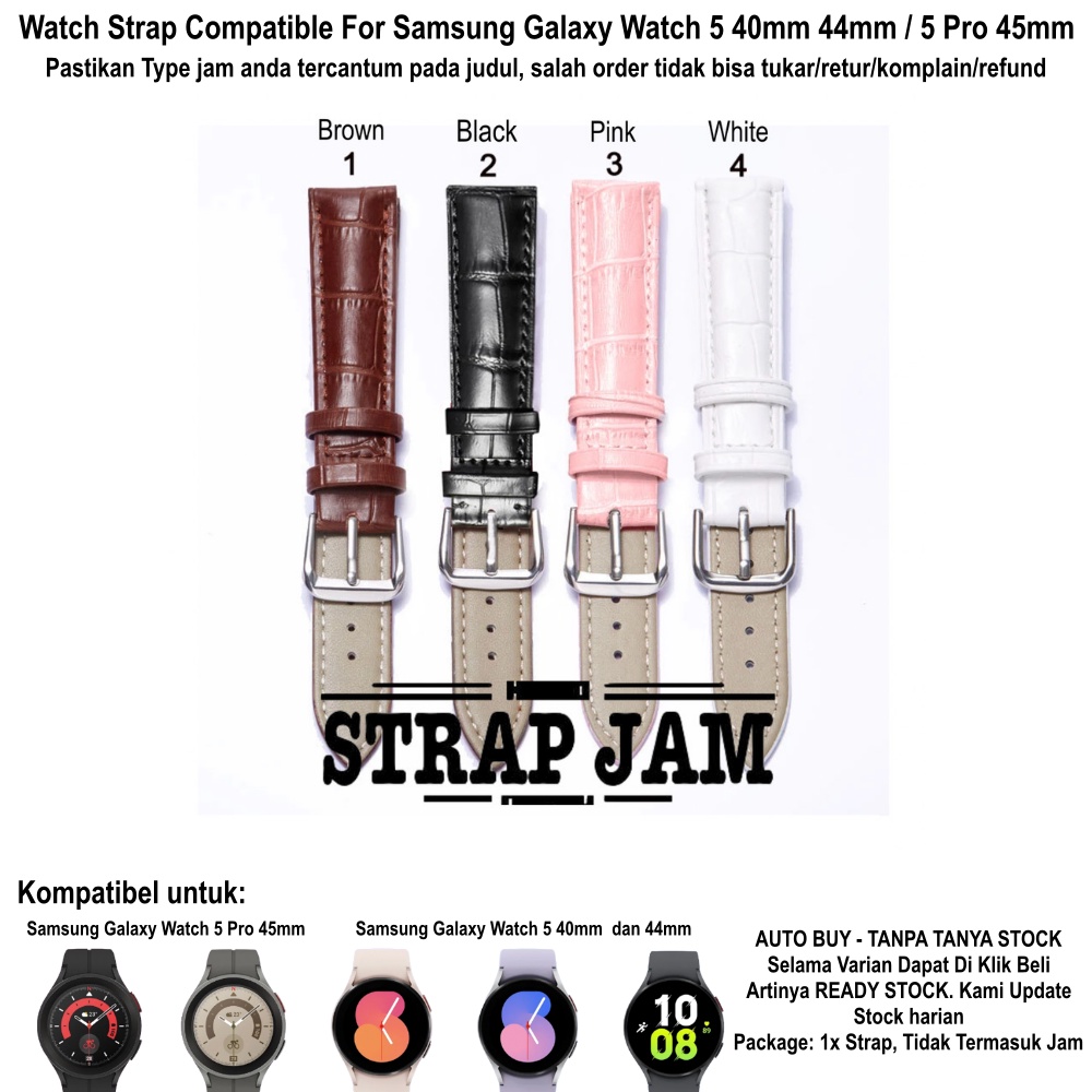 Strap Samsung Galaxy Watch 5 40mm 44mm Pro 45mm - Tali Jam 20mm Kulit Texture Crocodile