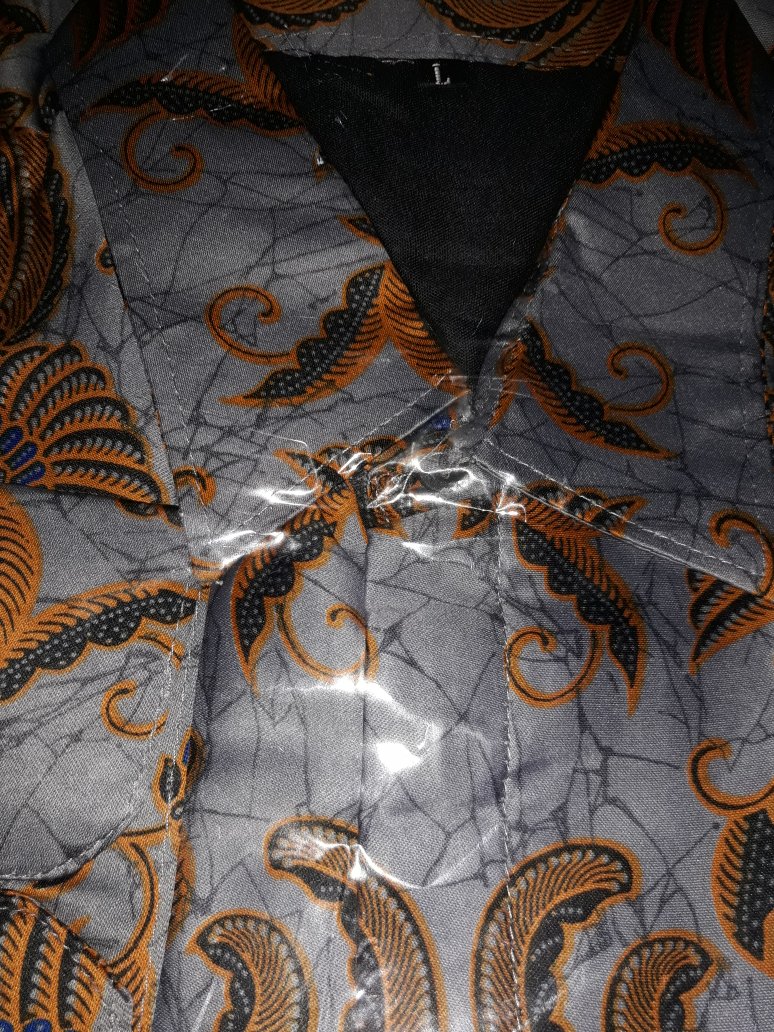 Atasan Kemeja Batik Lengan Panjang Semi Sutera Silky Berfuring Casual Formal M L Xl Olive Ungu Tua