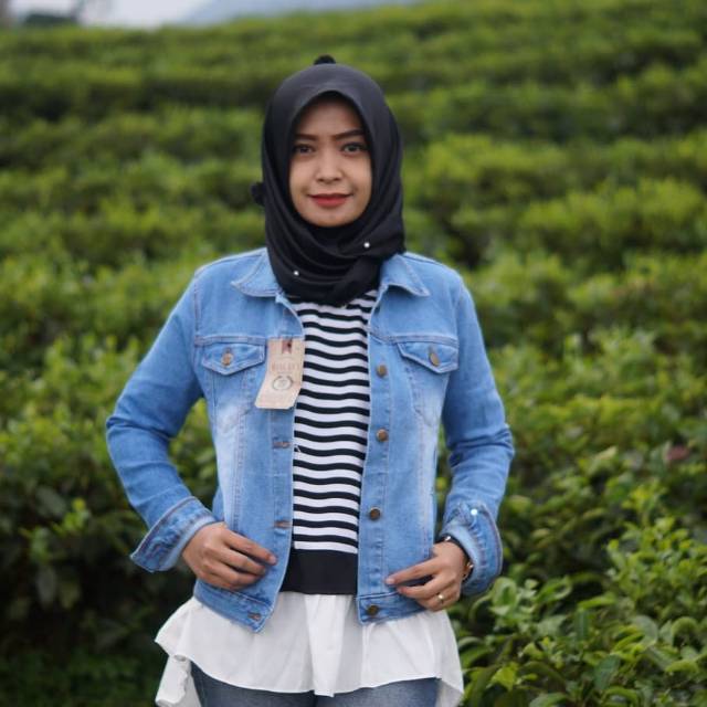 JAKET JEANS SLIMFIT WANITA BIRU MUDA PREMIUM
