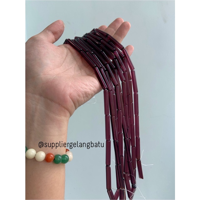 manik glass bead brown quartz 30 x 5mm bahan prakarya gelang kalung