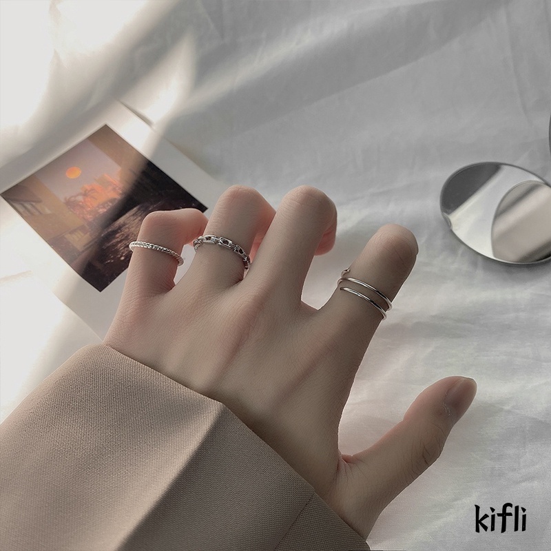 3 Pcs/set Korea Cincin,Untuk Wanita,Perak Sederhana,Fashion Perhiasan Aksesoris