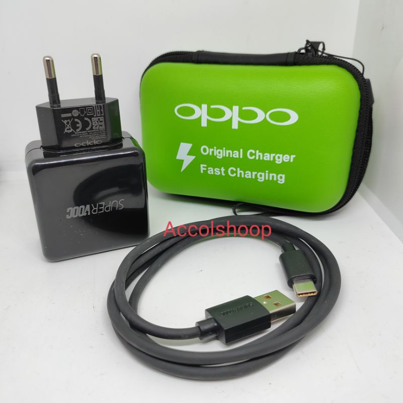 Charger Oppo Hitam 4A Fast Charging VOOC Kabel Type C Plus Dompet Tas