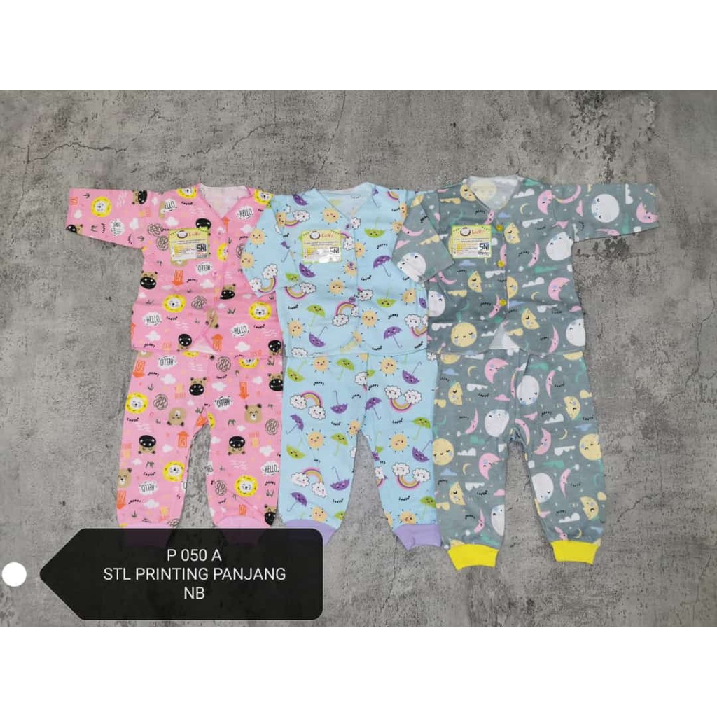 GROSIR 6stel Piyama Printing LEEVA NB (New Born) 0-3bulan/Baju Tidur Bayi