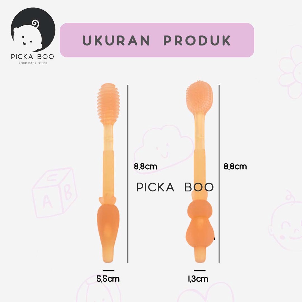 PICKA BOO Premium Set 3 in1 Sikat Gigi dan Lidah Bayi Silikon 0-18 Bulan Plus Gelas