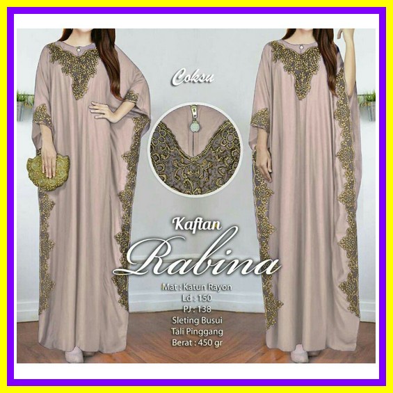 Kaftan Wanita Terbaru Kekinian 2022 Aplikasi Bordir & Payet "Rosaline Kaftan" Real Pict Ori By Mieux