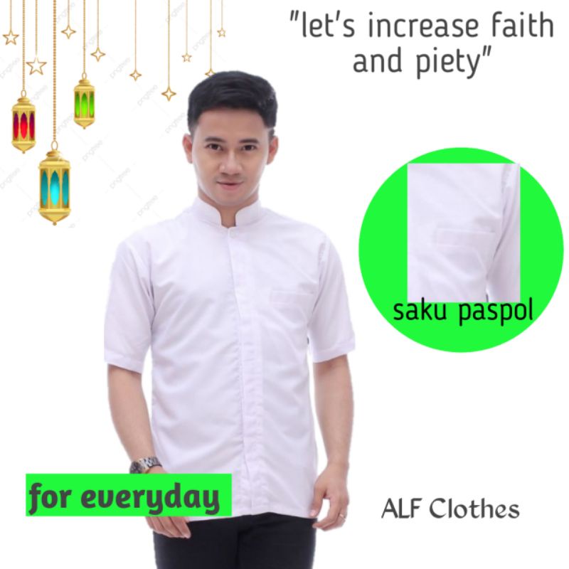 Baju Koko Habaib Putih Polos Lengan Pendek Size Jumbo M-XXL Matt Katun
